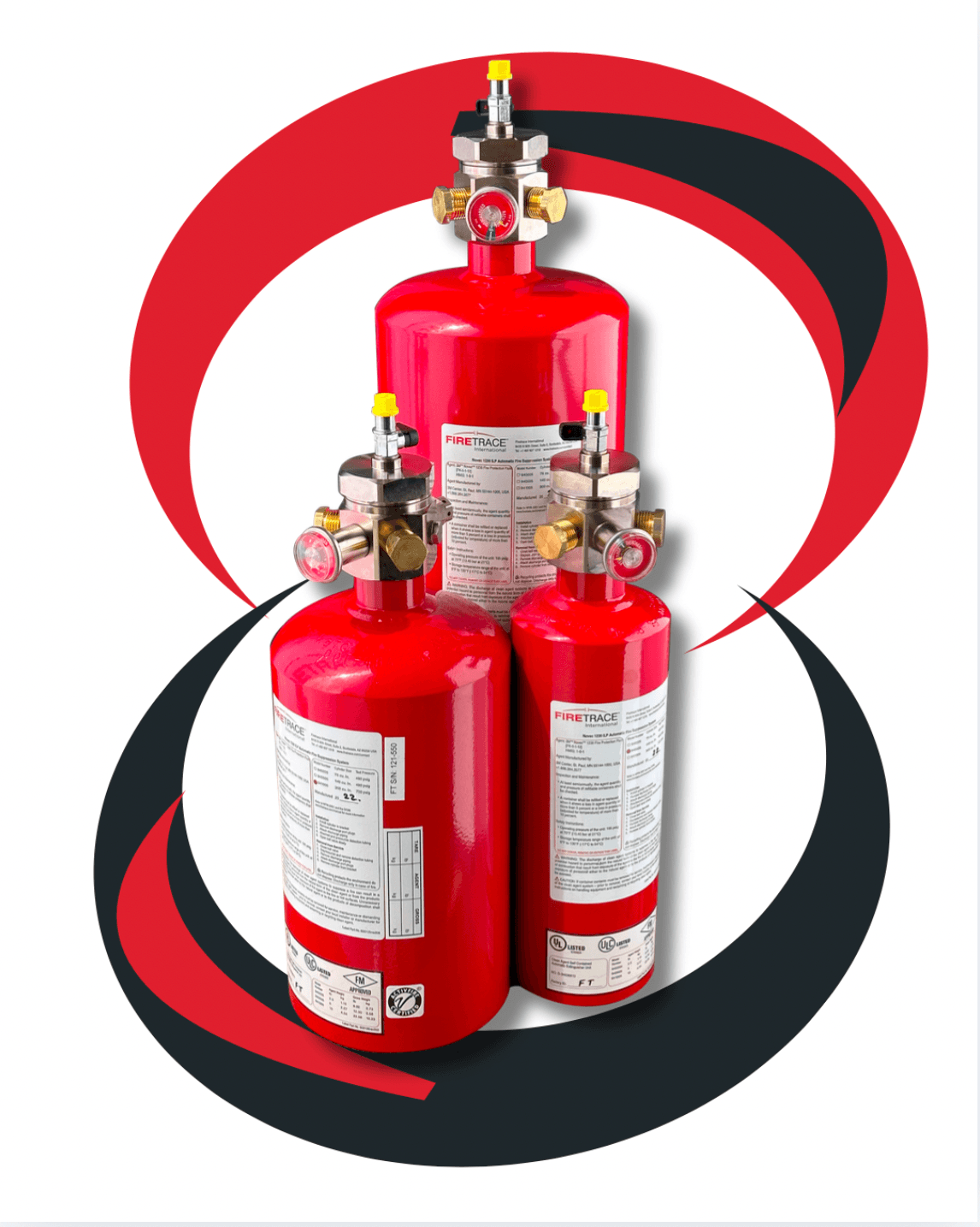Línea de cilindros Firetrace con válvulas y certificaciones UL y FM